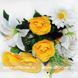 искусственные цветы камелии, лилии, герберы цвета белый с желтым 36